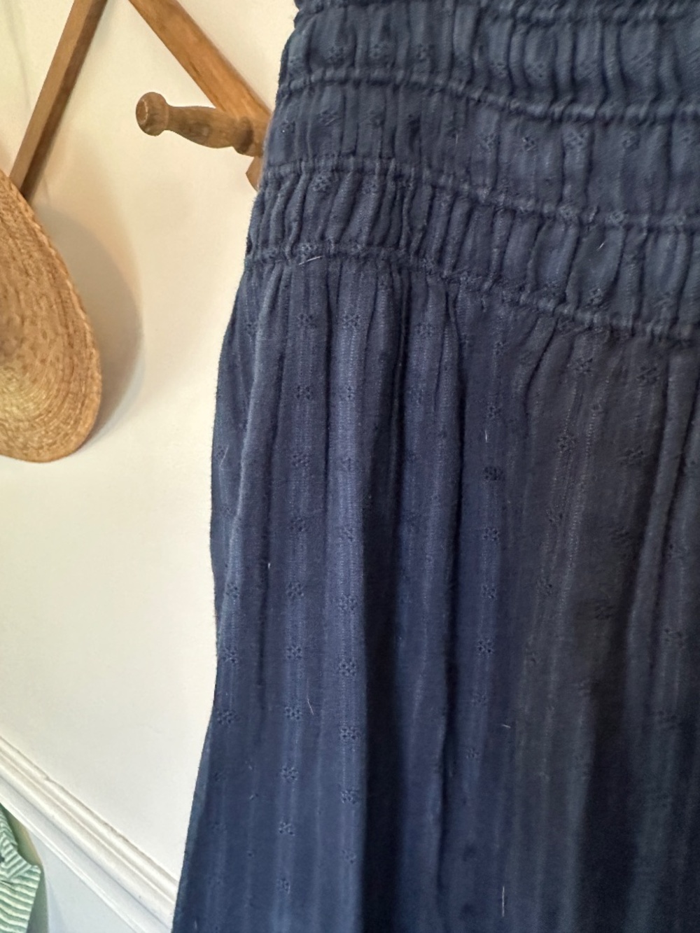 THE GREAT Navy Smocked Cotton Midi Skirt 3
